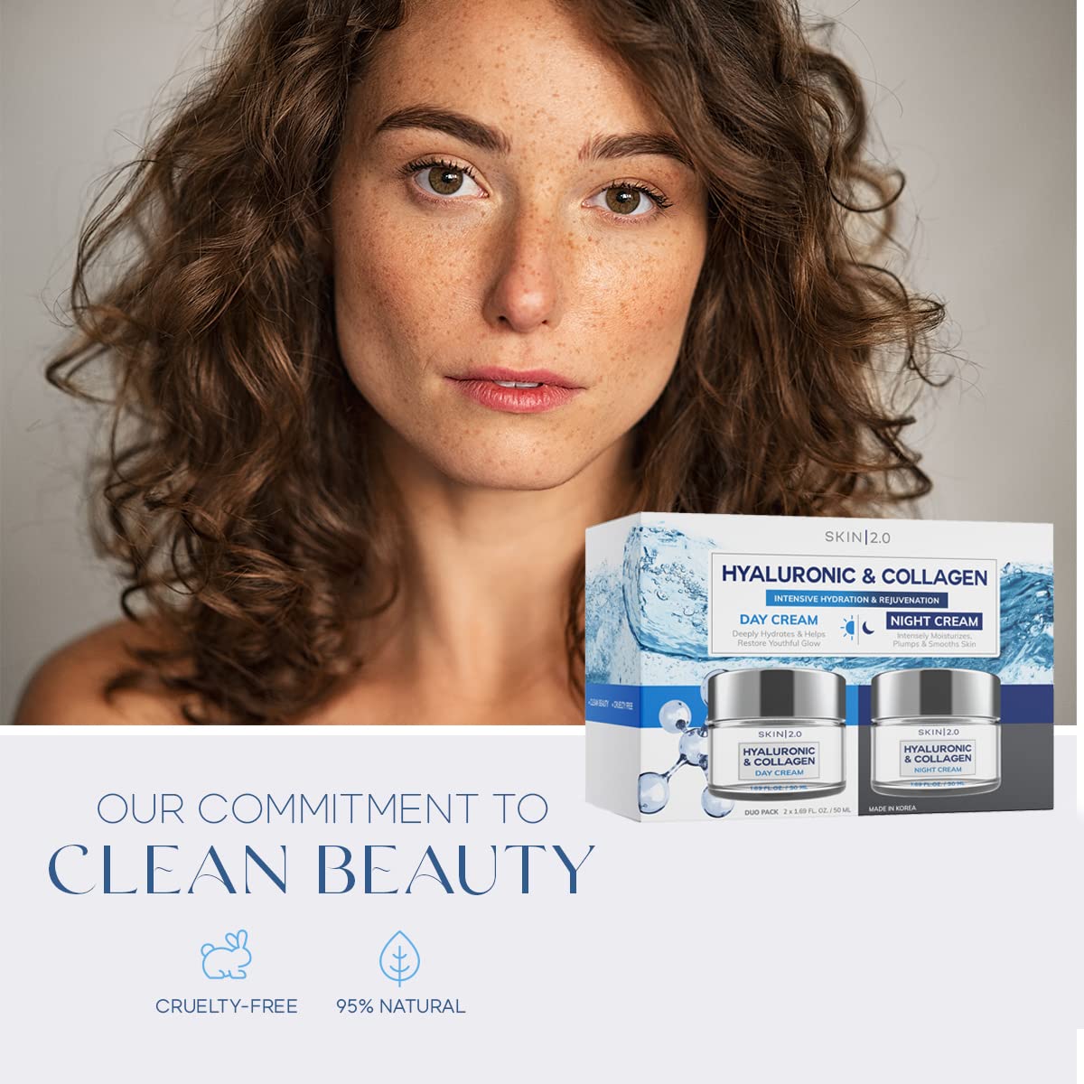 Hyaluronic Acid & Collagen Day & Night Face Moisturizer - Dermatologist Tested, Hydrating, Anti-Aging, Clean Beauty, Cruelty-Free, Korean Skincare for All Skin Types - 1.69 Fl oz (2-Pack)-Velvo Beauty