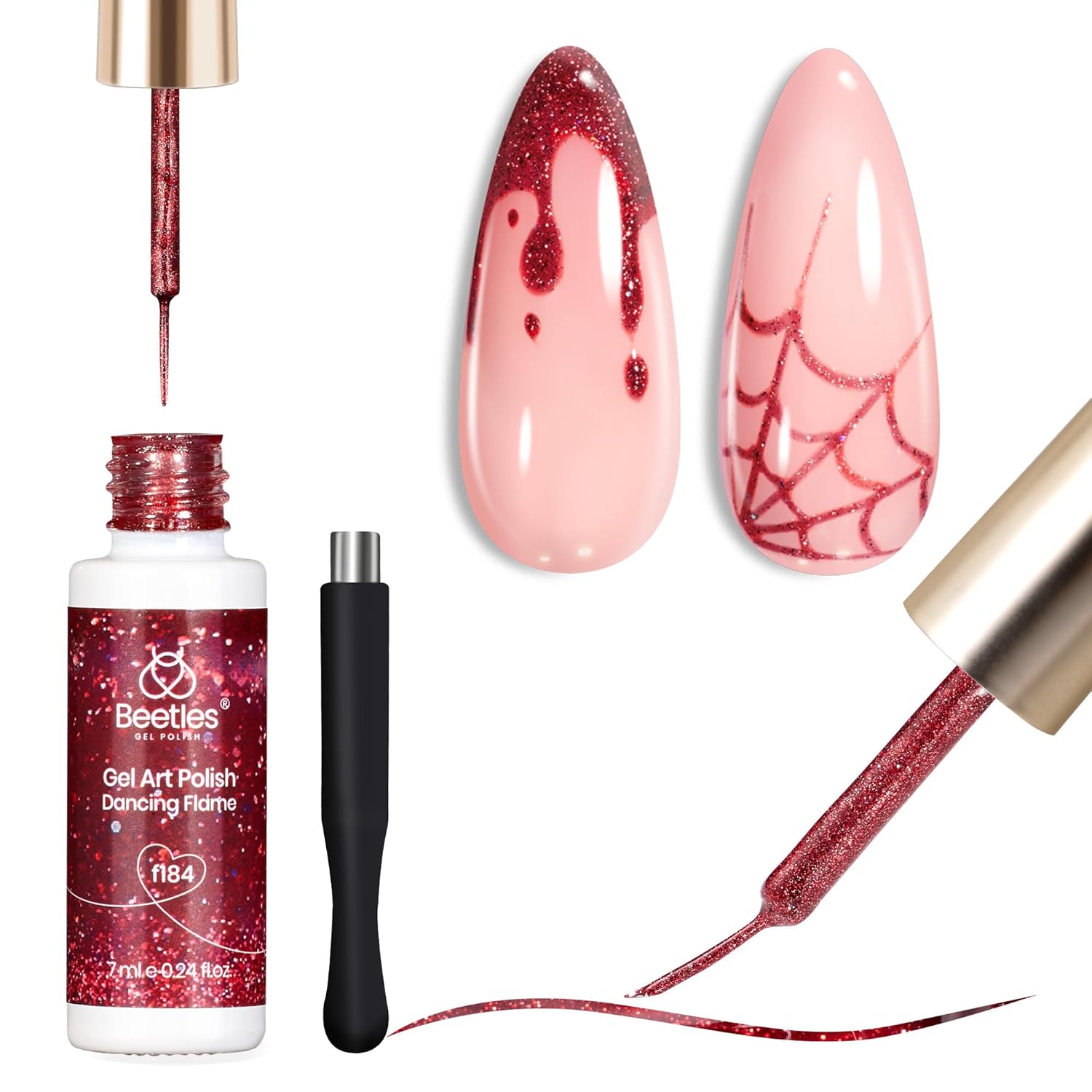 Beetles Red Cat Eye Gel Liner Nail Polish Glitter Gel Nail Art polish French Tip Swirl Nails Art Paint Soak Off UV Lamp Built Thin Nails Brush in Bottle Manicure Gifts for Women-Velvo Beauty