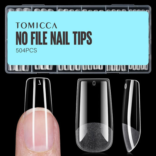 TOMICCA Medium Square Nail Tips, 504Pcs Half Matte Press on Full Cover Acrylic Nails, 12 Sizes Pre-Shape Soft Acrylic Fake Nail Tips for Nail Extension Art Home DIY Nail Salon-Velvo Beauty