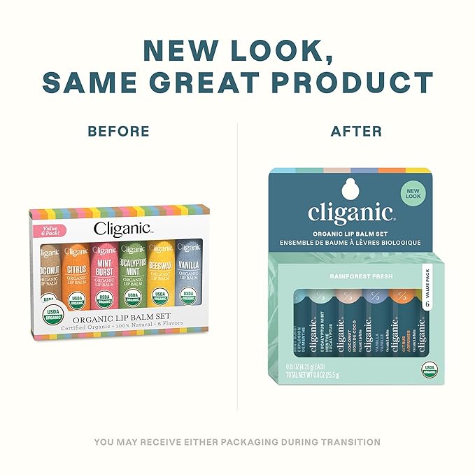 Cliganic Organic Lip Balm Set (2 Packs of 6 Tubes), 100% Natural Moisturizer for Cracked & Dry Lips-Velvo Beauty