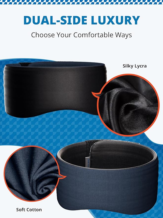 Sleep Mask, Eye Mask for Sleeping, Upgrade Ultra-Soft Blackout Eye Cover for Women Men, Wider Adjustable Strap for Side Sleeper, Travel, Nap, Yoga, Relief Eye, Black-Velvo Beauty