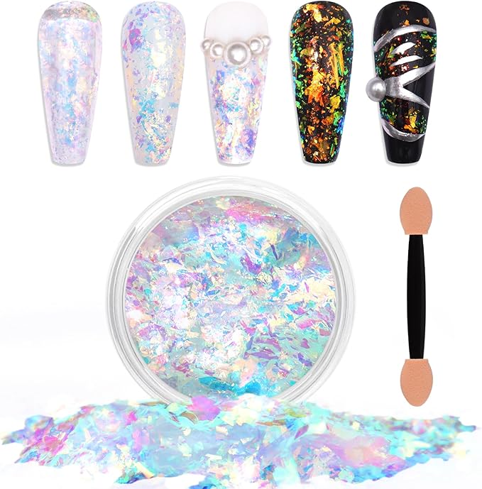 Laza Colorful Moonlight Chameleon Flakes Nail Glitter Irregular Opal Nail Foil Flakes Chunky Confetti Color-Shift Sequins Iridescent Fairy Dust for Mermaid Nails Design, Nail Decorations for Nail Art-Velvo Beauty