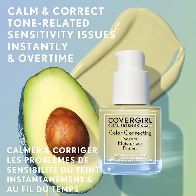 COVERGIRL Clean Fresh Color Correcting Serum + Moisturizer + Primer – Moisturizer, Face Primer, Covergirl Skincare, Vegan Formula – 100 - Fair, 30ml (1.0 fl oz)-Velvo Beauty