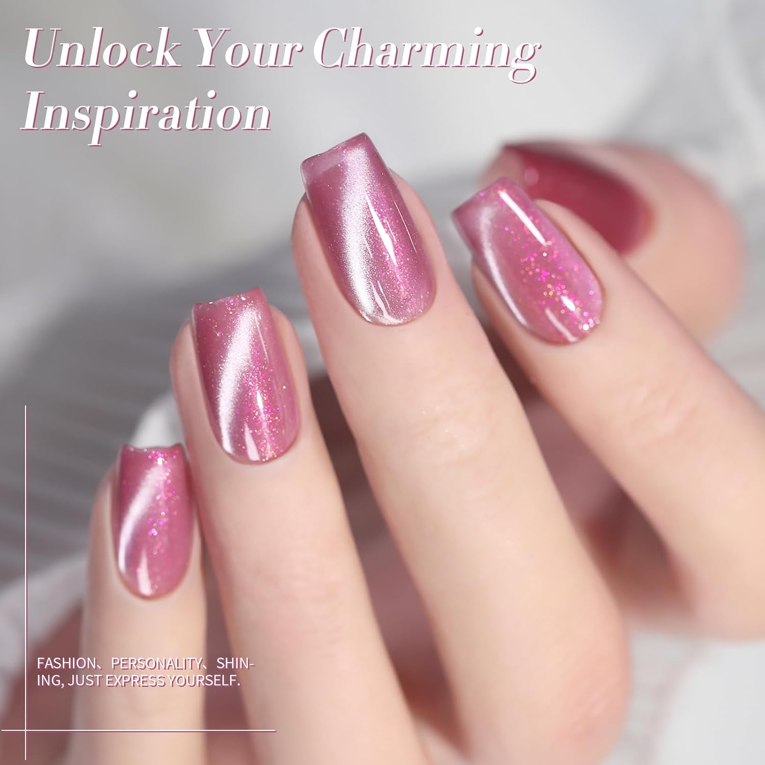 BORN PRETTY Cat Magnetic Eye Gel Nail Polish, Pink Glitter Cat Magnetic Gel Nail Polish, Midnight Rose Magnetic Nail Polish for Nail Art Manicure Salon DIY at Home 15ML-Velvo Beauty