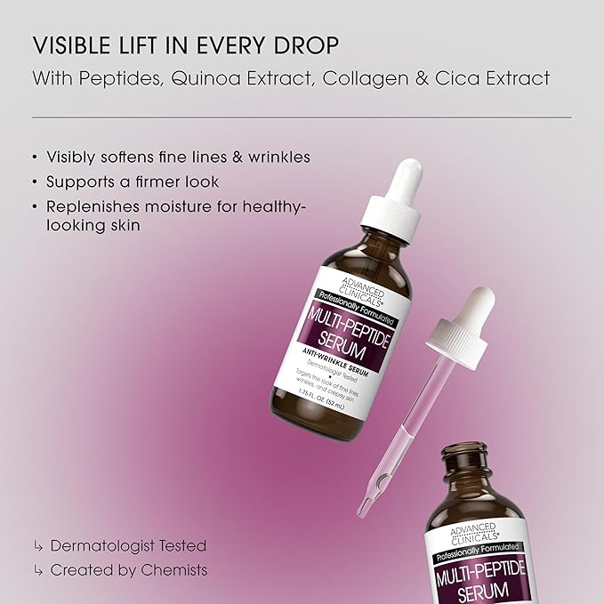 Advanced Clinicals Multi Peptides Serum For Face | Visible Anti Aging Hydrating Collagen Peptide Facial Serum With Vitamin E Helps Improve Look Of Wrinkles, Puffiness, & Uneven Skin Tone, 2-Pack-Velvo Beauty