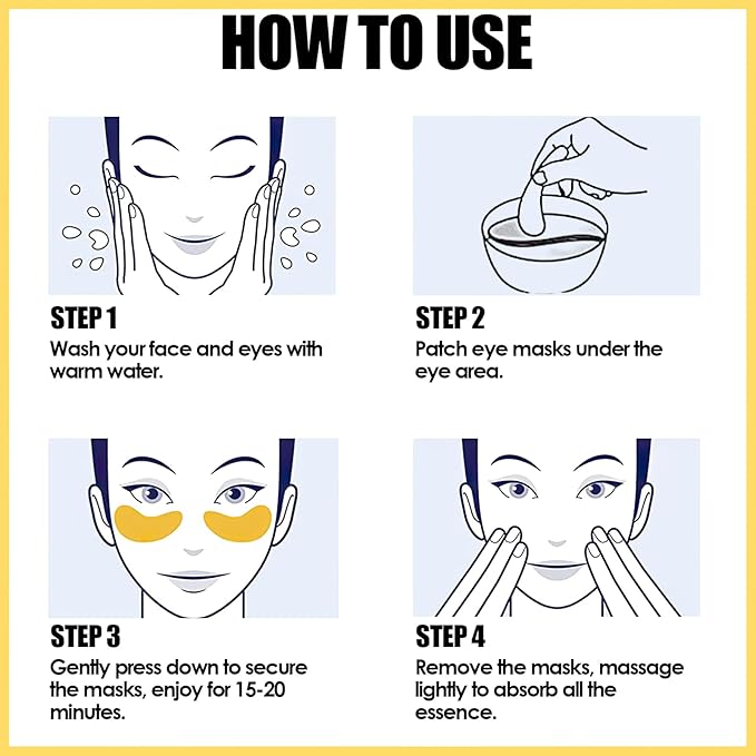 60 Pcs Under Eye Patches, 24K Gold Eye Masks, Collagen Anti Aging Eye Gel Pads, Moisturizing Eye Treatment for Puffy Eyes, Dark Circles, Wrinkles, Fine Lines, HYALURONIC ACID-Velvo Beauty