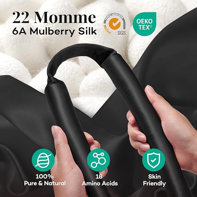 Umisleep 22 Momme 100% Mulberry Silk Heatless Hair Curler Set — Frizz-Free Hair Rollers for Women Long Hair, Overnight Heatless Curls, Upgraded Soft Flat Design with Clips & Scrunchies, Black-Velvo Beauty