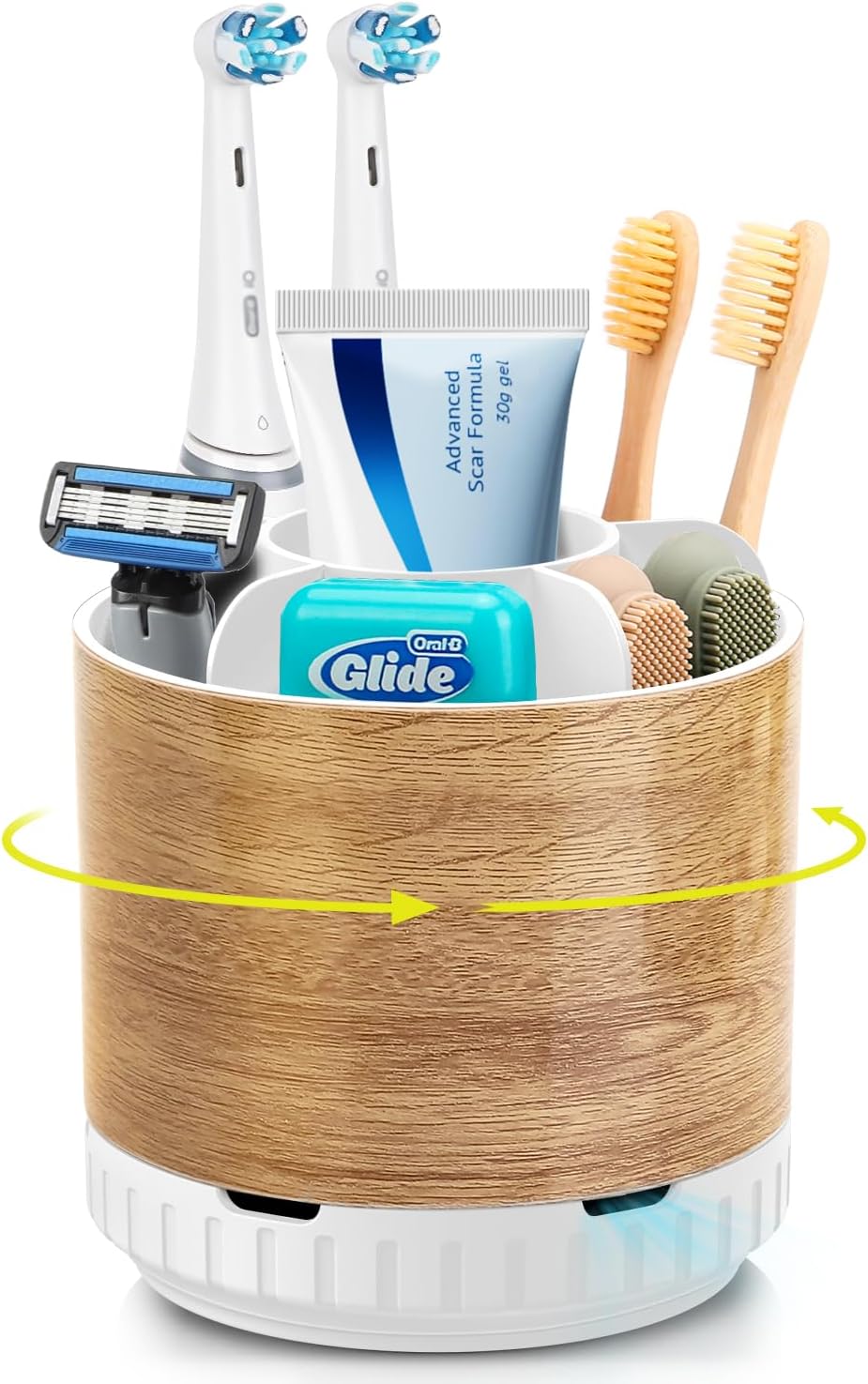 Wood Toothbrush Holders Organizers - Rotating Detachable 6 Slots Electric Toothbrush and Toothpaste Holde for Bathroom Accessories Organization Counter Vanity Sink Storage-Velvo Beauty