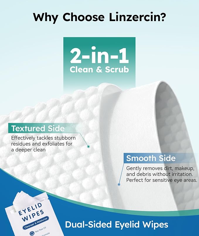 Eyelid Cleansing Wipes for Dry Eye & Blepharitis, Tea Tree Oil Hypoallergenic Eye Wipes for Sensitive Itchy Eyes, Individually Wrapped Eyelid WipesTravel Essentials (30 Count)-Velvo Beauty