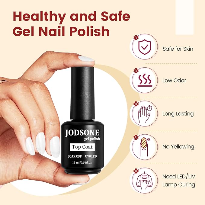 JODSONE 15ML Top Coat Gel Polish High Gloss Shine Finish Long Lasting Gel Nail Polish Professional Manicure Home DIY No Wipe-Velvo Beauty