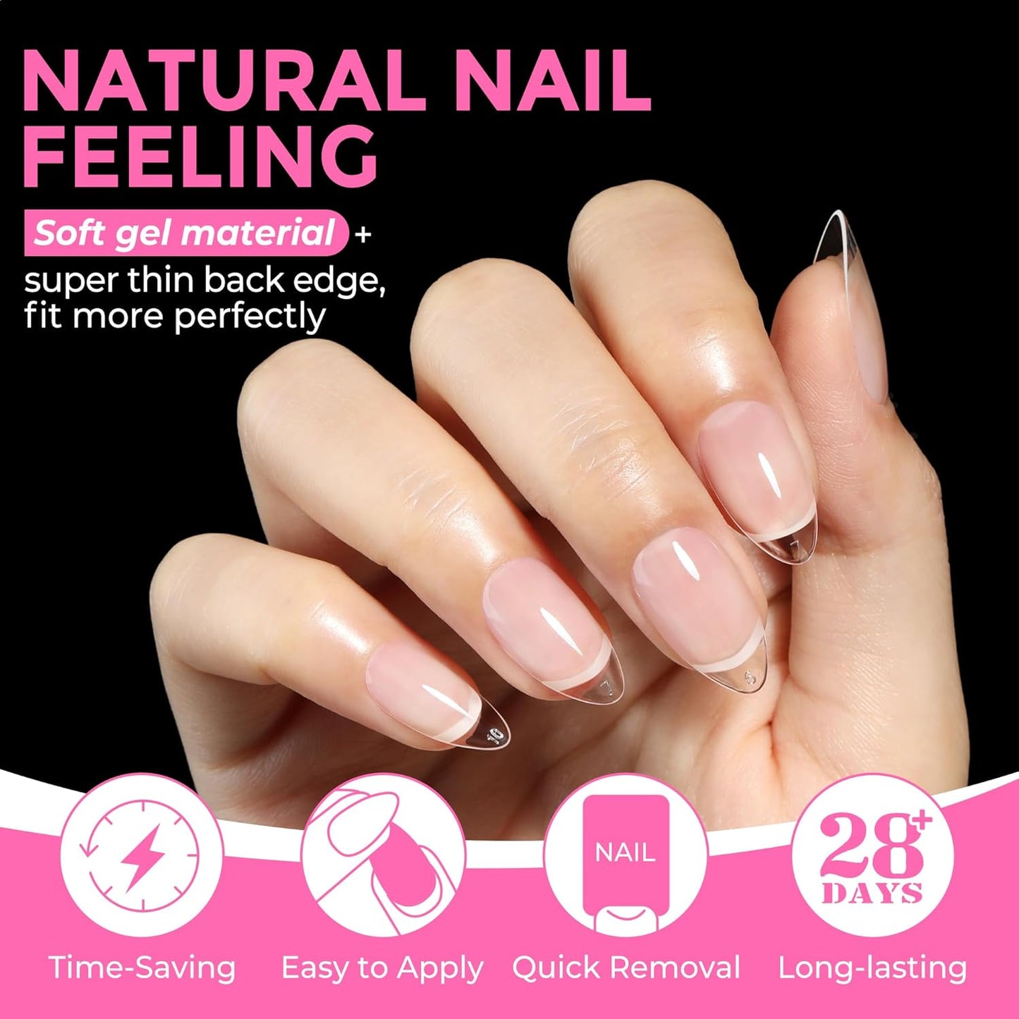 UNA GELLA Short Almond Fake Nails 216pcs Pre-shape Gel Acrylic Nail Tips for Full Cover Nail Extension Home DIY Nail Salon 12 Sizes Gelly Tips-Velvo Beauty