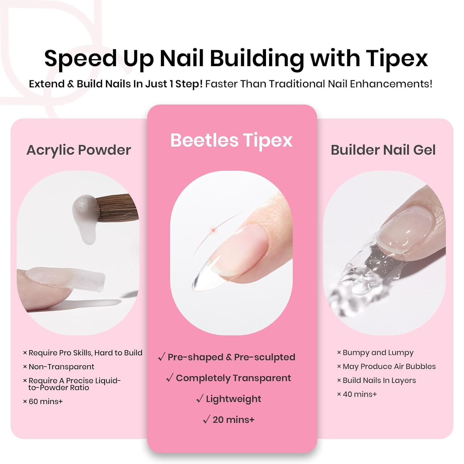 Beetles Tipex Gel Nail Kit, Medium Almond Nail Tips 224 Pcs 16 Sizes Pre-Building Pre-Etched False Nail Tips with Tipex Nail Glue, Mini Nail Lamp Thick Acrylic Nail Set Halloween Nails-Velvo Beauty
