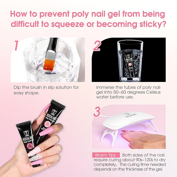 ROSALIND 14 Colors Poly Nail Gel Kit with Mini Nail Lamp Pink Brown Poly Nails Gel Kit Starter Kit With Slip Solution Kit Pink Extensions Gelfor Nail Manicure Beginner-Velvo Beauty