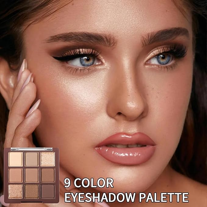 Erinde 9 Colors Eyeshadow Palette, Matte Shimmer Glitter Eye Shadow Palette Makeup, Highly Pigmented Long Lasting Waterproof, Natural Neutral Nude Eyeshadow Makeup Pallet, Chocolate Brown-Velvo Beauty