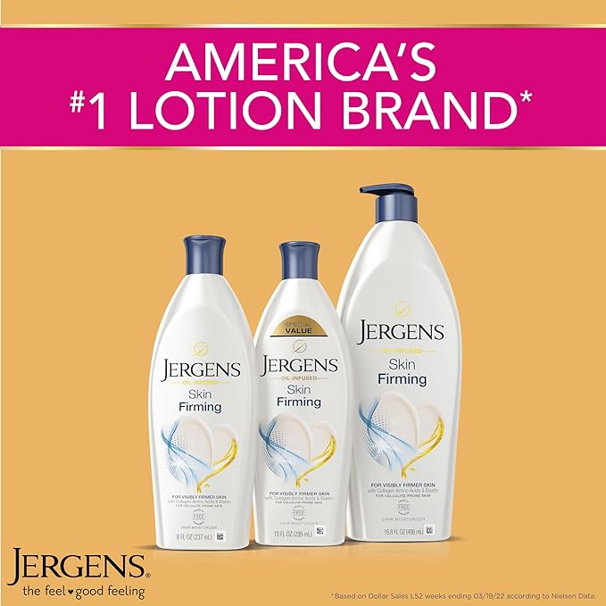 Jergens Skin Firming Body Lotion for Dry to Extra Dry Skin, Skin Tightening Cream with Collagen and Elastin, Dermatologist Tested, Hydralucence Blend Formula, 16.8 Oz, Pack of 3-Velvo Beauty