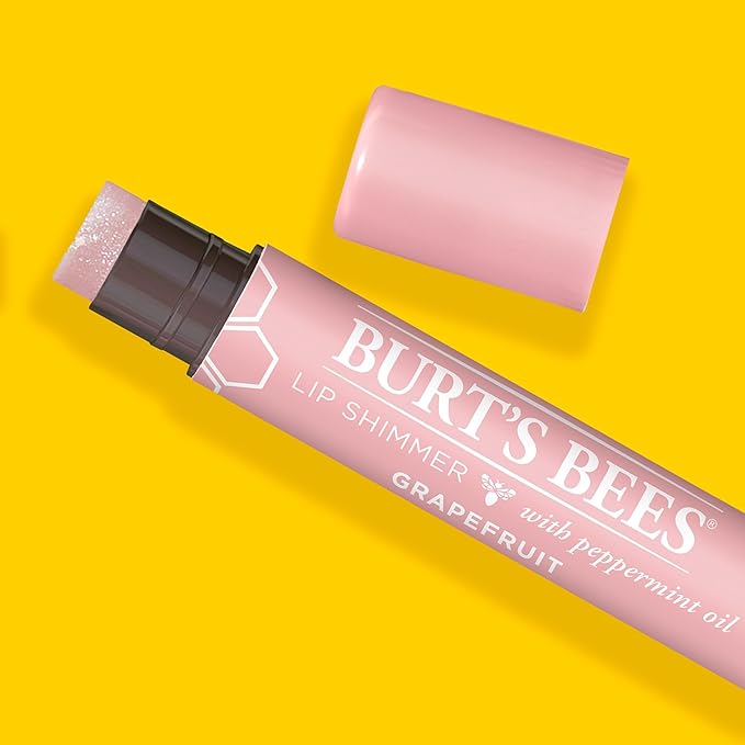 Burt's Bees Shimmer Lip Tint Set, Tinted Lip Balm Stick, Moisturizing for All Day Hydration with Natural Origin Glowy Pigmented Finish & Buildable Color, Grapefruit (4-Pack)-Velvo Beauty