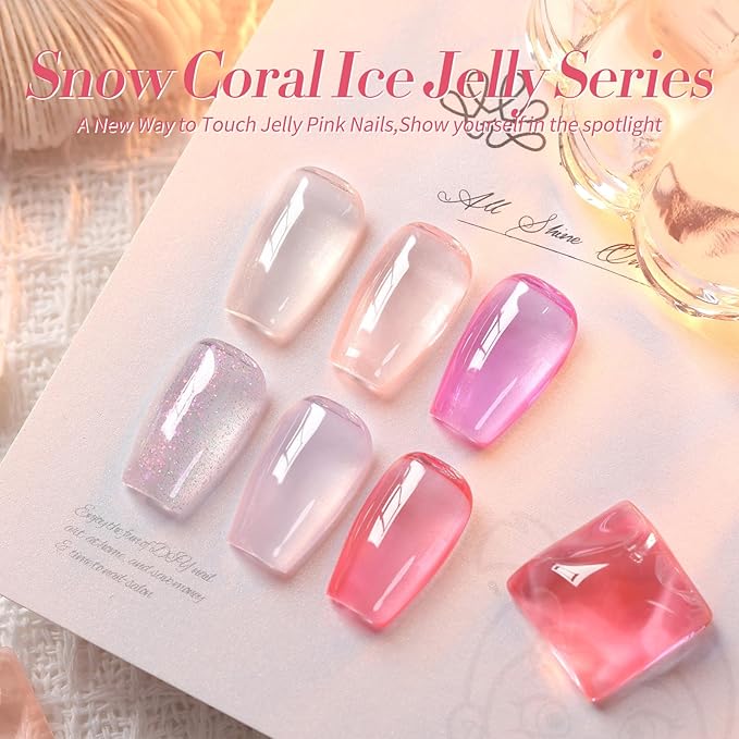 BORN PRETTY Jelly Gel Nail Polish Set,Sheer Nude Pink Natural Color Ice Transparent Tranlusent Gel Polish Kit for Salon Manicure and Nail Art DIY at Home 6PCS 7ml-Velvo Beauty