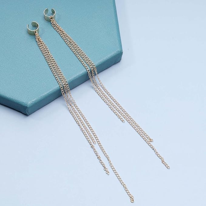 Boho Chain Tassel Earrings Gold Long Drop Dangle Earrings Dangle Chain Earrings Vintage Long Earrings Punk Earrings Jewelry for Women and Girls-Velvo Beauty