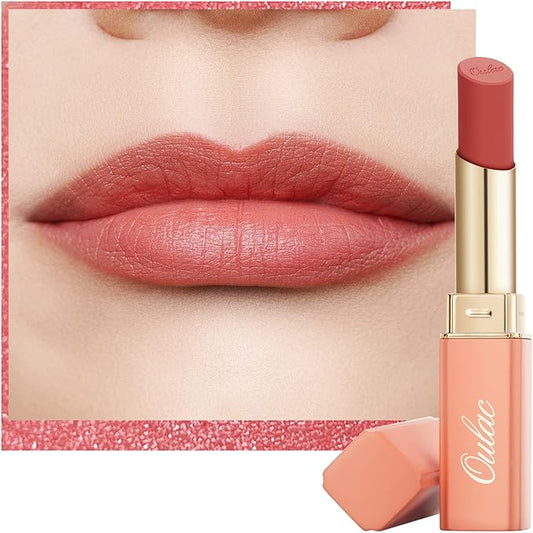 Oulac Nude Matte Lipstick for Women, Lipstick & Blush Duo, Peach Creamy Soft Satin Finish Lipsticks, Moisturising Formula, Rich Color Lightweight Lip Balm, Rose Oil, Vegan & Cruelty-Free| 3.6g (Y08)-Velvo Beauty