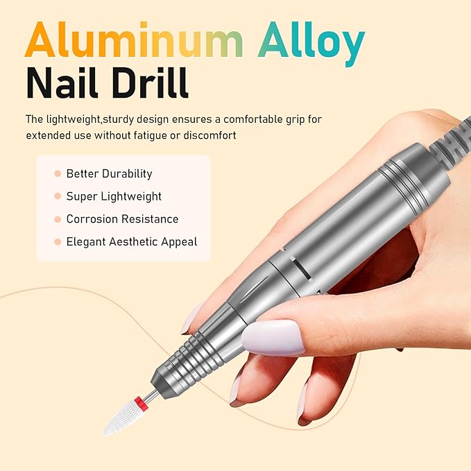 Portable Nail Drill Electric File: 35000RPM Professional Rechargeable Nail E File Machine,for Acrylic Nails Gel Polishing Removing, Cordless Efile with Bits Kit for Manicure Salon Home (White)-Velvo Beauty