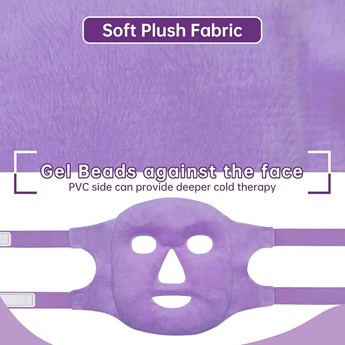 Ice Face Mask Reusable and Cold Gel Eye Mask for Puffiness/Dark Circles/Eye Bags/Dry Eyes/Headaches/Migraines/Stress Relief, Ice Pack for Eyes & Face (Purple)-Velvo Beauty