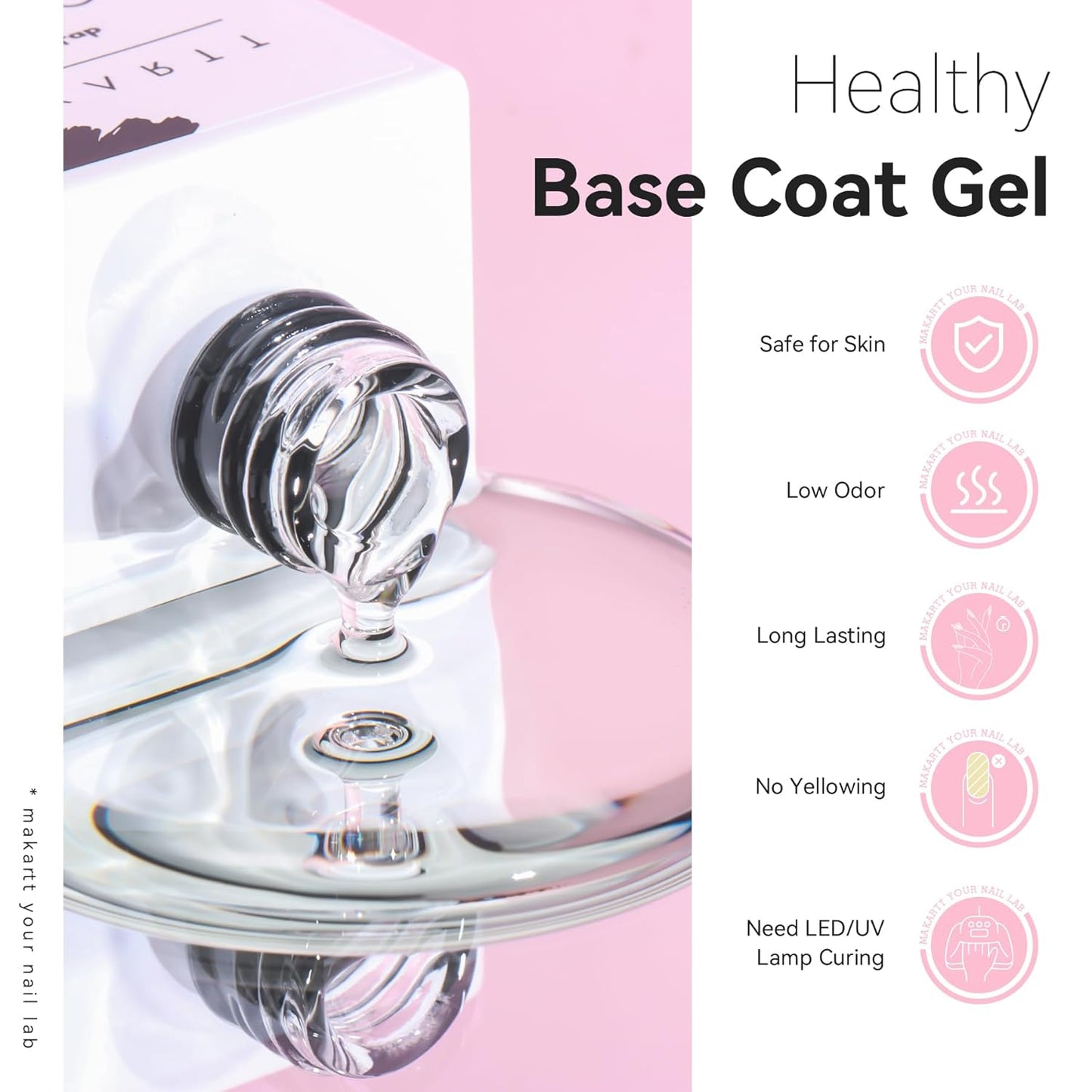 Makartt Base Coat Nail Polish 15ml – Extra Strong, Long-Lasting Gel Base Coat & Nail Glue for Small Nail Charms, Press-On Nails, UV/LED Lamp Required, Clear Foundation for Salon & DIY Home Use-Velvo Beauty