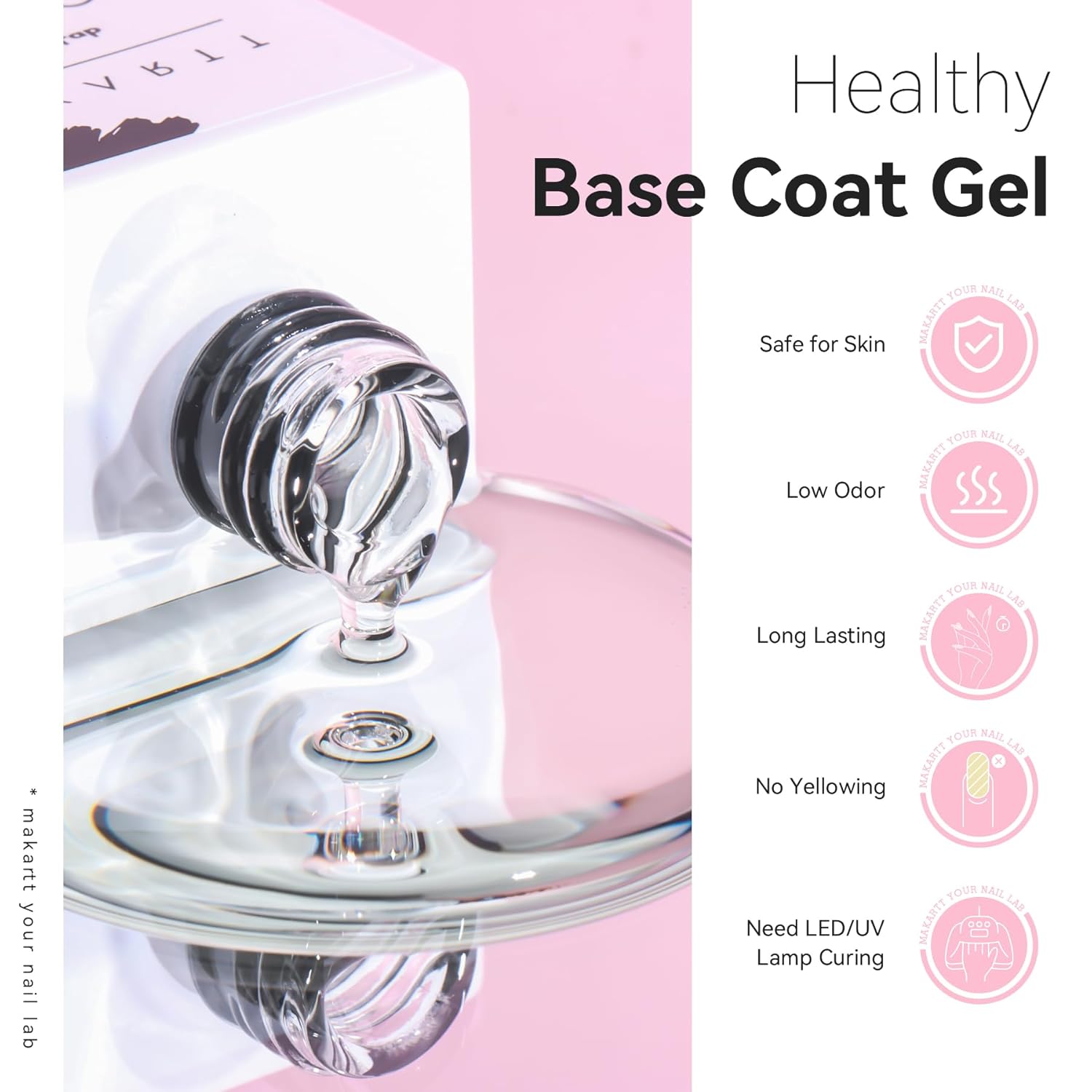 Makartt Base Coat Nail Polish 15ml – Extra Strong, Long-Lasting Gel Base Coat & Nail Glue for Small Nail Charms, Press-On Nails, UV/LED Lamp Required, Clear Foundation for Salon & DIY Home Use-Velvo Beauty