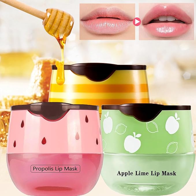 1PCS Lip Balm Honey Pot,Honey/Apple Lime Lip Mask Overnight Moisturizing Lip Balm,Hydrating Prevention Dry & Cracked Lip Exfoliator Lip Wrinkle Care Sleeping Lip Mask (Apple Lime)-Velvo Beauty
