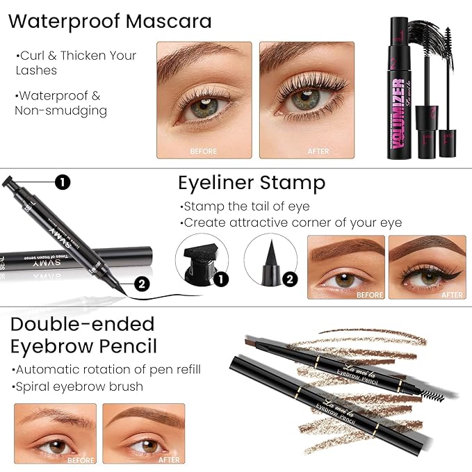 Makeup Present Set for Teen Girl Women, Travel Makeup Kit, Makeup Full Kit for Beginner, Makeup Bundle Include 2 Matte & Shimmer Eyeshadow Palettes, Liquid Glitter Eyeshadow & Eyeliner-Velvo Beauty