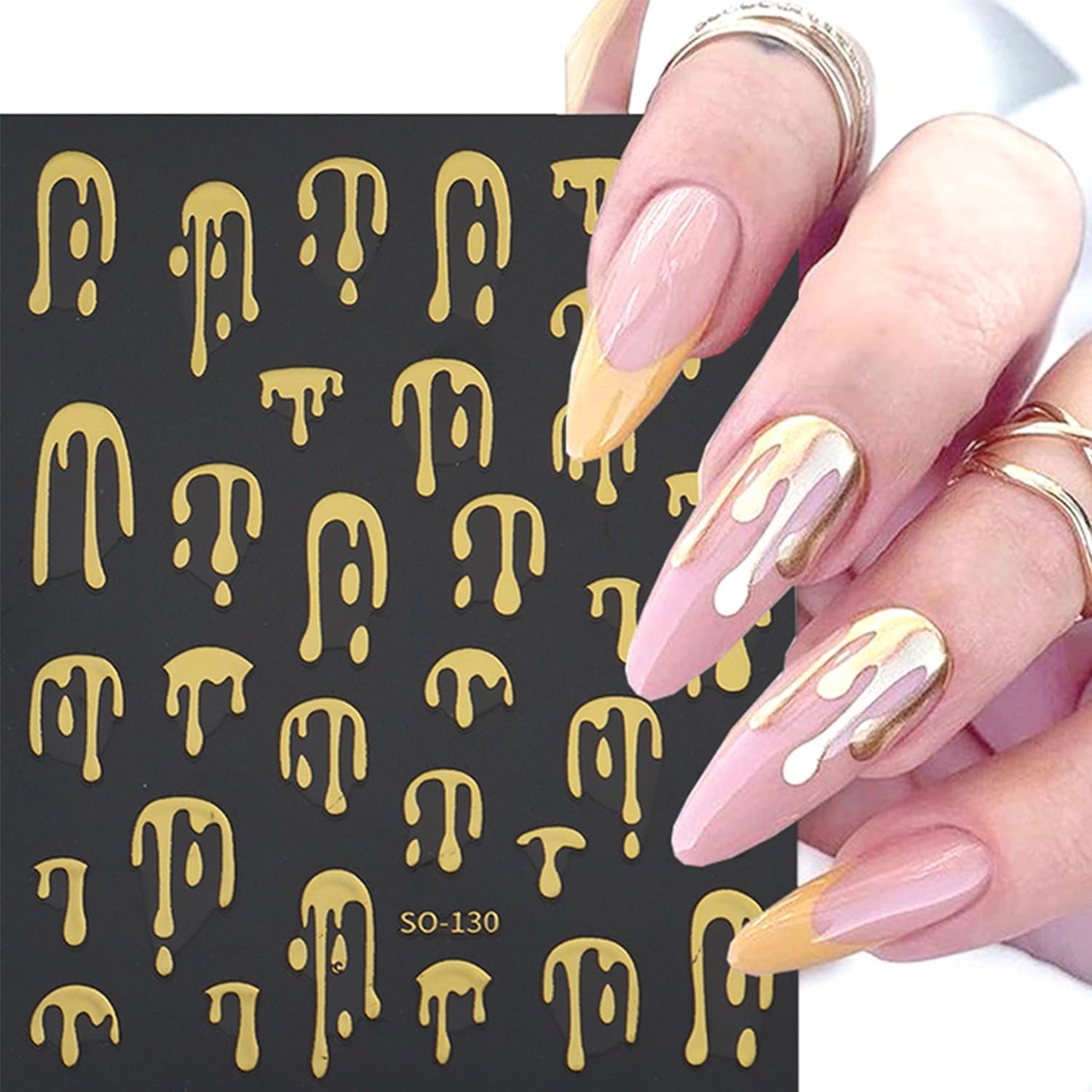4pcs Halloween Nails Art Stickers -3D Self-Adhesive Nails Supply Black Gold Rose Gold Blood Dropping Design Y2K Scary Blood Nail Decals Sliders Halloween Laser Sliver Bloody DIY Manicure Decor-Velvo Beauty