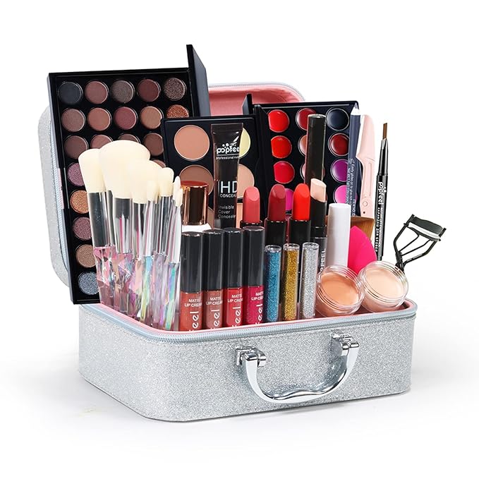 All-in-One Makeup Gift Set Carry All Makeup Kit Women Full Kit With Makeup Bag Lipgloss Lipstick Concealer Blush Foundation Face Powder Eyeshadow Palette Cosmetic Palette #6-Velvo Beauty