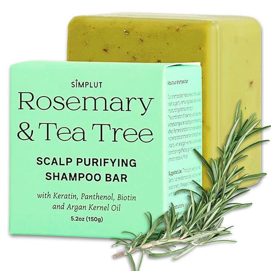 Rosemary & Tea-Tree Scalp Clarifying Shampoo Bar with Keratin, Panthenol, Biotin and Argan-Oil (5.2oz) | Sulfate Free, All Natural, Hair Moisturizing & Nourishing Soap, Deep Cleansing Solid Shampoo-Velvo Beauty