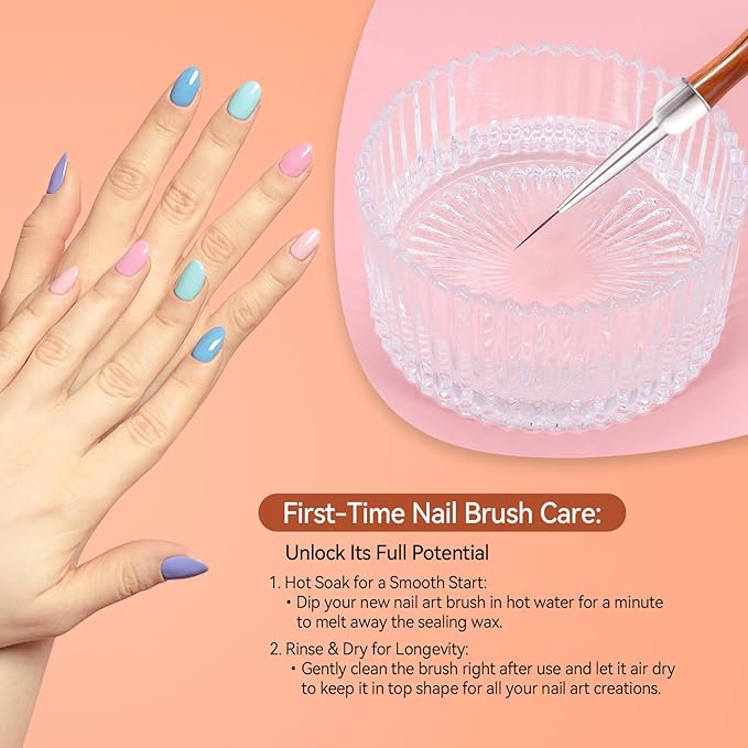 Nail Art Liner Brushes, 5Pcs Wooden Nail Brushes for Fine Drawing & Detailed Nail Art, Gel Polish Painting Tools for Long Lines & Nail Design Sizes 5/8/12/15/20mm（Wood color）-Velvo Beauty