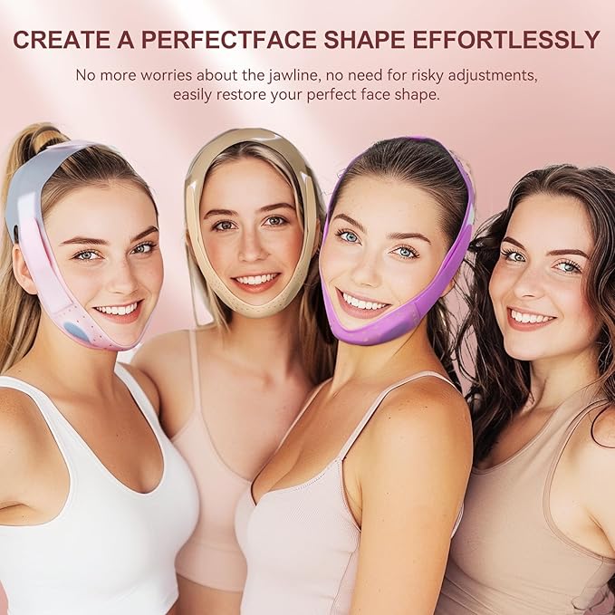 JUSRON V-Line Mask Chin Up Mask Face Strap, Soft Silicone Chin Strap V Shaped Face Mask, Jaw Exerciser 23-27 Inches (Neon Purple)-Velvo Beauty