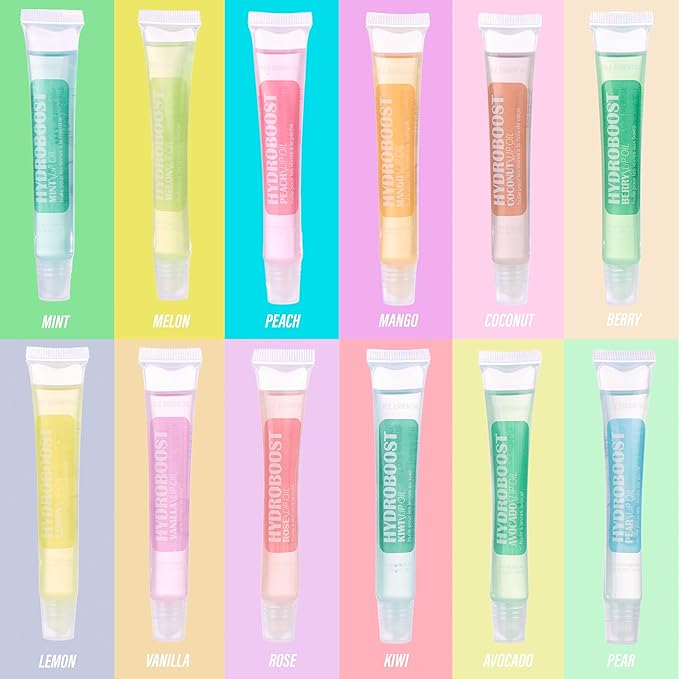 Expressions 12pc Lip Oil Set - Flavored Lip Oils Value Pack, Hydrating Lip Oils w/Squeeze Tube Application, Moisturizing Lip Oil Collection for Everyday Lip Care and Lip Repair (HYDROBOOST)-Velvo Beauty