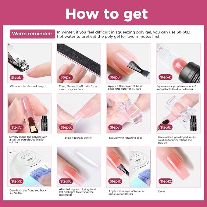 JEWHITENY 28 Colors Poly Nail Gel Kit with Base Top Coat Purple Blue Yellow Nude Pink Glitter Shades Quick-Dry for Beginners DIY Need U V Lamp Curing-Velvo Beauty