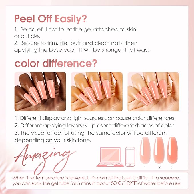 ROSALIND 12PCS Pink Brown Poly Nail Gel Kit with Mini Nail Lamp White Glitter Pink Poly Extension Gel Set-Velvo Beauty