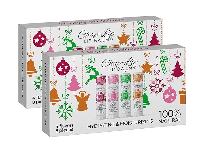 100% Natural Lip Balm Set - Beeswax Natural Christmas Gifts for Her - Lip Moisturizer for Dry Lips, Cocoa Butter - Petroleum Free, 8 Count, 2 Pack-Velvo Beauty