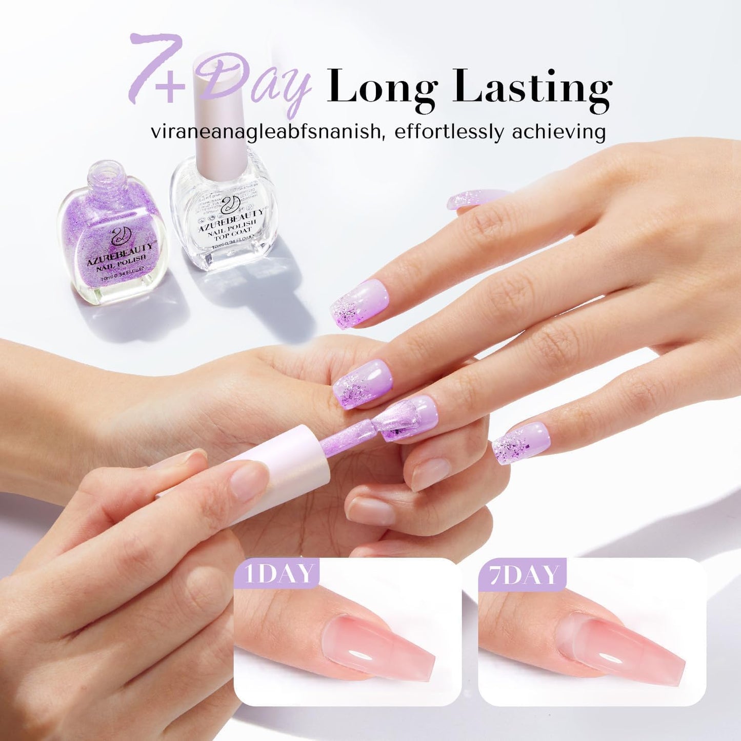 AZUREBEAUTY Nail Polish Set Fast Drying Glitter Pink Purple Spring Summer 4 Colors Lilac Nail Polish Natural Nail Lacquer Fingernail Kit with Top Coat DIY Salon Home-Velvo Beauty