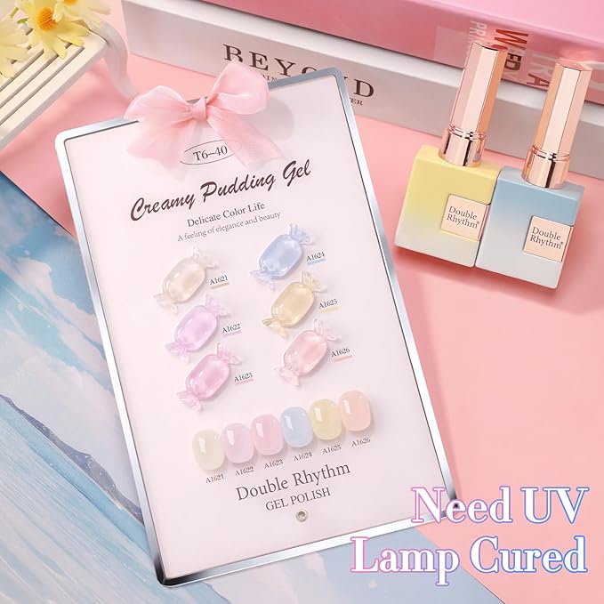 Double Rhythm 6 Pcs 15 ML Gel Polish Set Same Color Same Bottle Soak Off Gel Polish Kit Nail Art Manicure Salon DIY at Home for Women (Jelly Blue Purple Nude Pink-T6-40)-Velvo Beauty