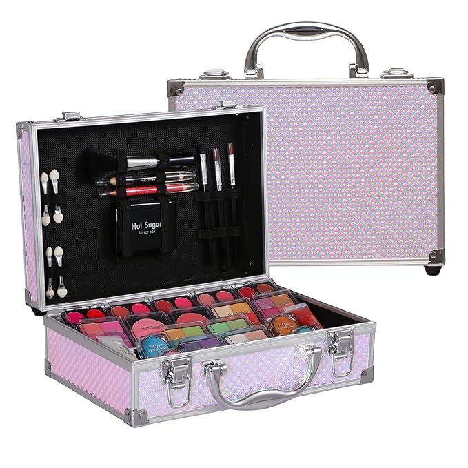 Hot Sugar Makeup Kit for Girls and Women - Full Starter Cosmetics Set with Eye Shadow Palette Lip Balm Blush Lip Gloss Brush Lip & Eye Pencil and Mirror-Velvo Beauty