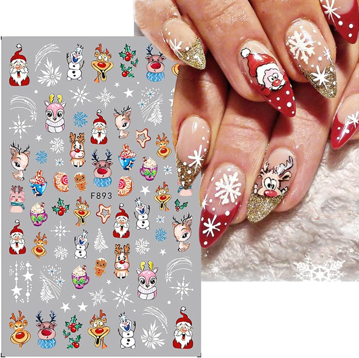 10 Sheets Christmas Nail Stickers 3D Xmas Decals Winter White Snowflake Santa Claus Snowman Bell Reindeer for Women Girls Christmas Designs Decoration Charms-Velvo Beauty