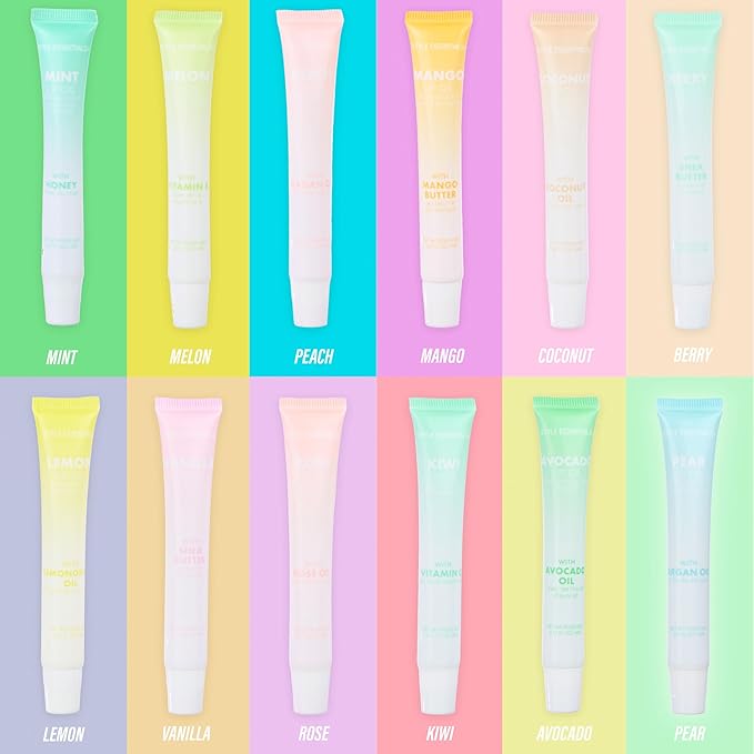 Expressions 12pc Lip Oil Set - Flavored Lip Oils Value Pack, Hydrating Lip Oils w/Squeeze Tube Application, Moisturizing Lip Oil Collection for Everyday Lip Care and Lip Repair (FRUITS)-Velvo Beauty