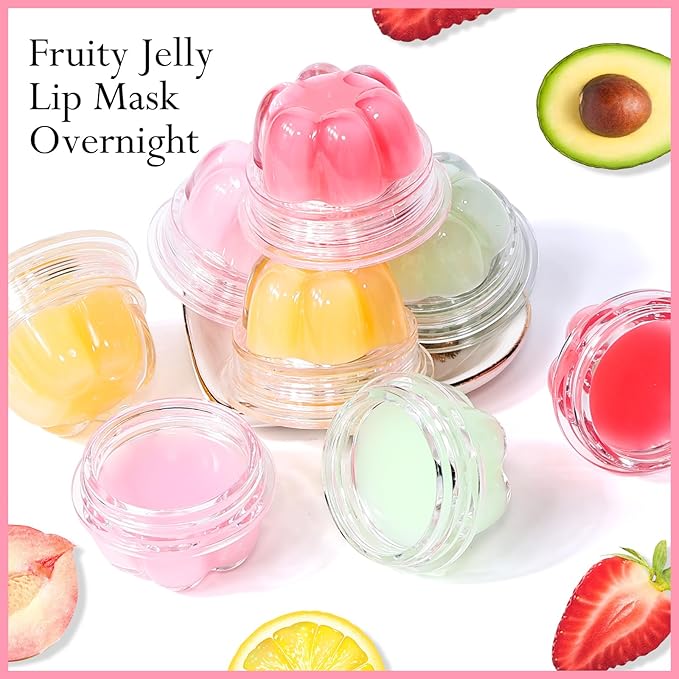 2Pc Jelly Lip Mask Overnight,Fruity Strawberry Lip Sleeping Mask Day Night Repair Kawaii Lip Balm Hydrate Plump Dry Lip Scrubs Exfoliator,Lip Care Lip Moisturizer with Collagen-Strawberry-Velvo Beauty