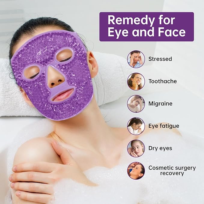 Ice Pack Face Eye Mask for Dark Circles and Puffiness,Gel Cold Cooling Face Mask for Migraines, Headache, Stress and Relaxation (Purple)-Velvo Beauty