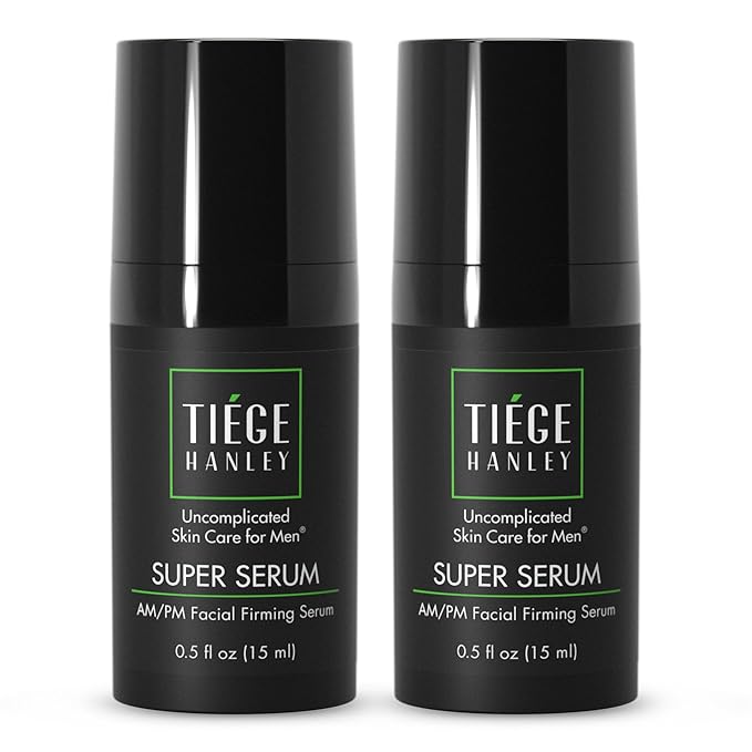 Tiege Hanley Anti-Aging Face Serum, SUPER SERUM (2-Pack) - Skin Tightening Facial Serum for Men - Mens Serum For Face with Sodium Hyaluronate & Retinyl Palmitate for Smoother & Tighter Skin, 0.5 Fl Oz-Velvo Beauty