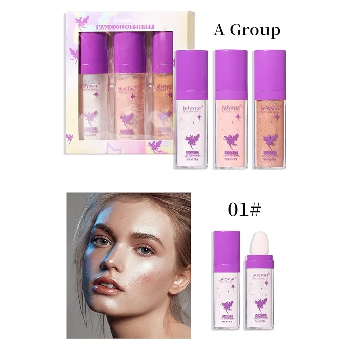 Highlighter Makeup Stick - Patting Powder, Body Glitter Fairy Dust Glitter Fairy Makeup Powder Stick Patting Powder Glitter Contour Blush Powder Face Brightens for Face Body Hair Makeup Kit - 3 Colors-Velvo Beauty