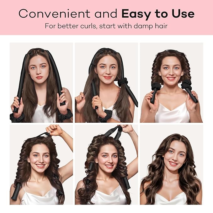 Umisleep 22 Momme 100% Mulberry Silk Heatless Hair Curler Set — Frizz-Free Hair Rollers for Women Long Hair, Overnight Heatless Curls, Upgraded Soft Flat Design with Clips & Scrunchies, Black-Velvo Beauty