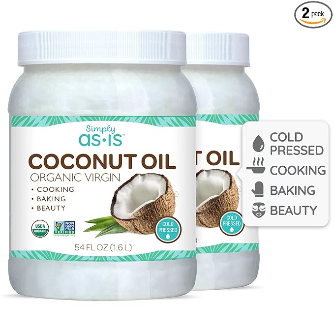 Simply as-is | Cold-Pressed & ﻿Organic Virgin | Unrefined | Coconut Flavor for Cooking & Baking | Deep Moisturizer for Beauty | 2-Pack (54 fl oz each)-Velvo Beauty
