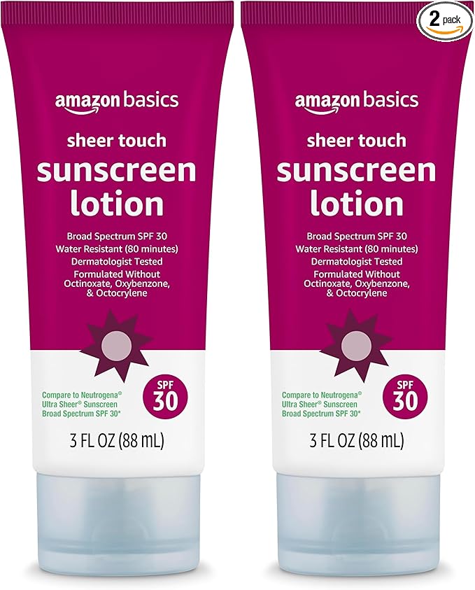 Amazon Brand - Solimo Sheer Face Sunscreen SPF 30, No Octinoxate & Oxybenzone, Unscented, 3 fl oz (Pack of 2)-Velvo Beauty